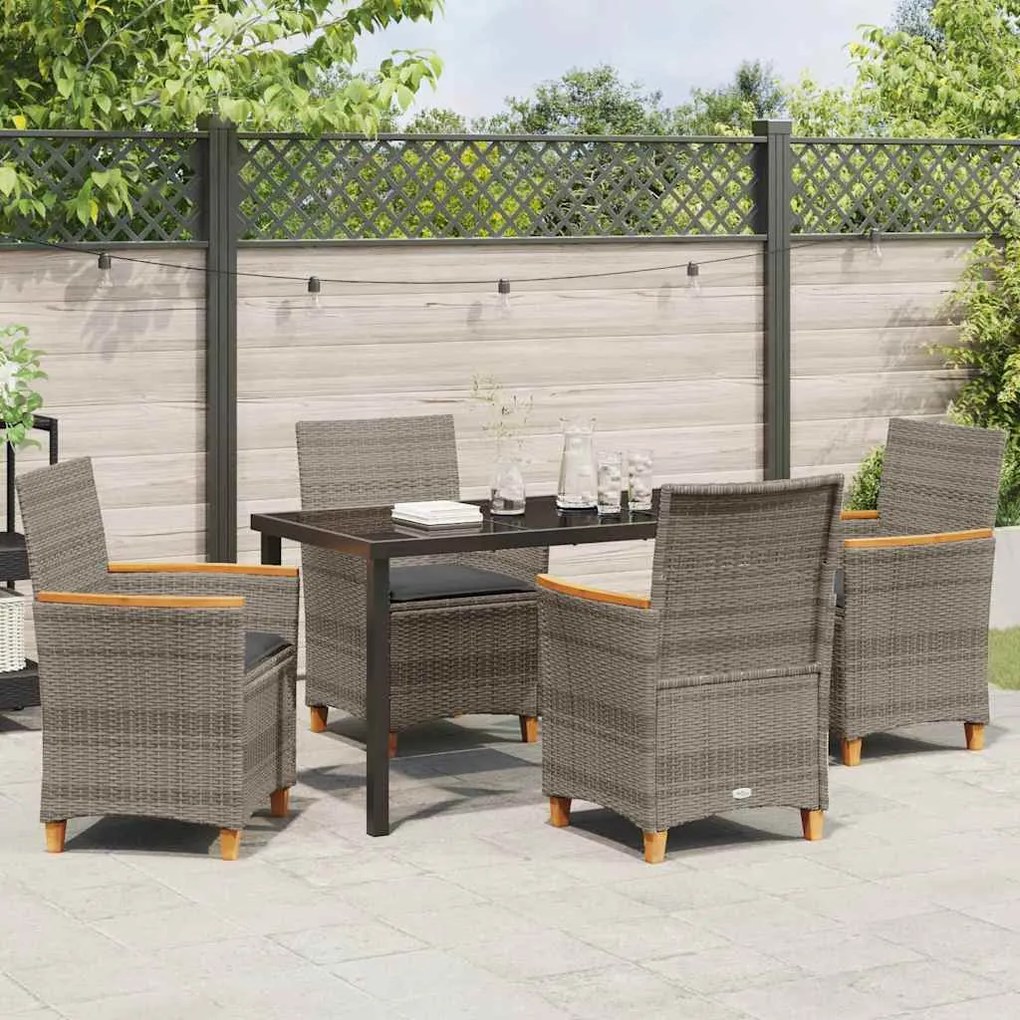 Conjunto de jantar de jardim com 5 peças e almofadas cinza em rattan s