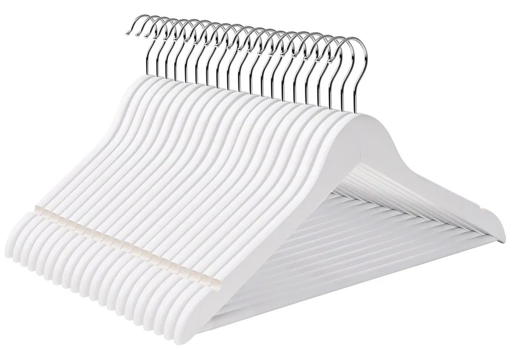 Cabides de madeira SONGMICS, conjunto com 50, cabides para casacos, cabides para roupas, com entalhes nos ombros, barra antiderrapante para calças, gancho giratório 360°, para ternos, camisas, casacos, branco CRW03W-50