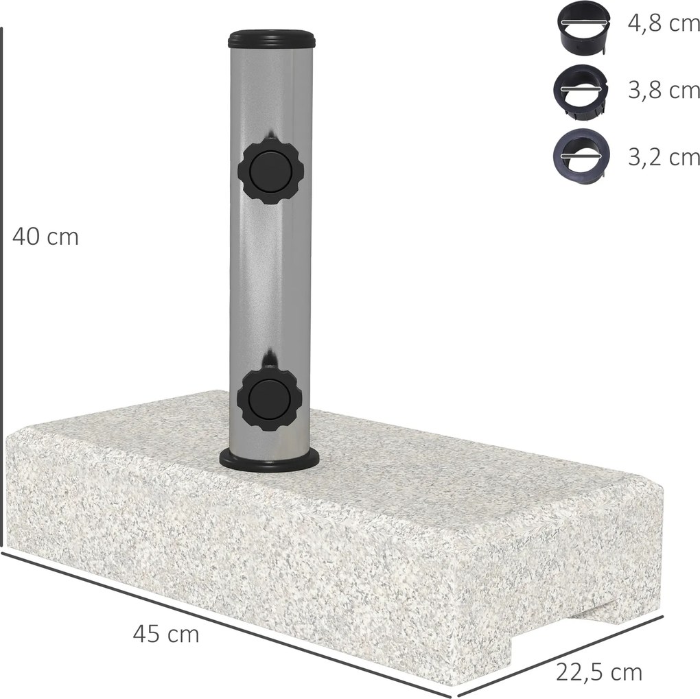 Base para guarda-sol em mármore 45 x 22,5 x 40 cm, com 25 kg, 2 rodas de fixação e tubo em aço inoxidável (GUARDA SOL NÃO INCLUIDO), cinzenta