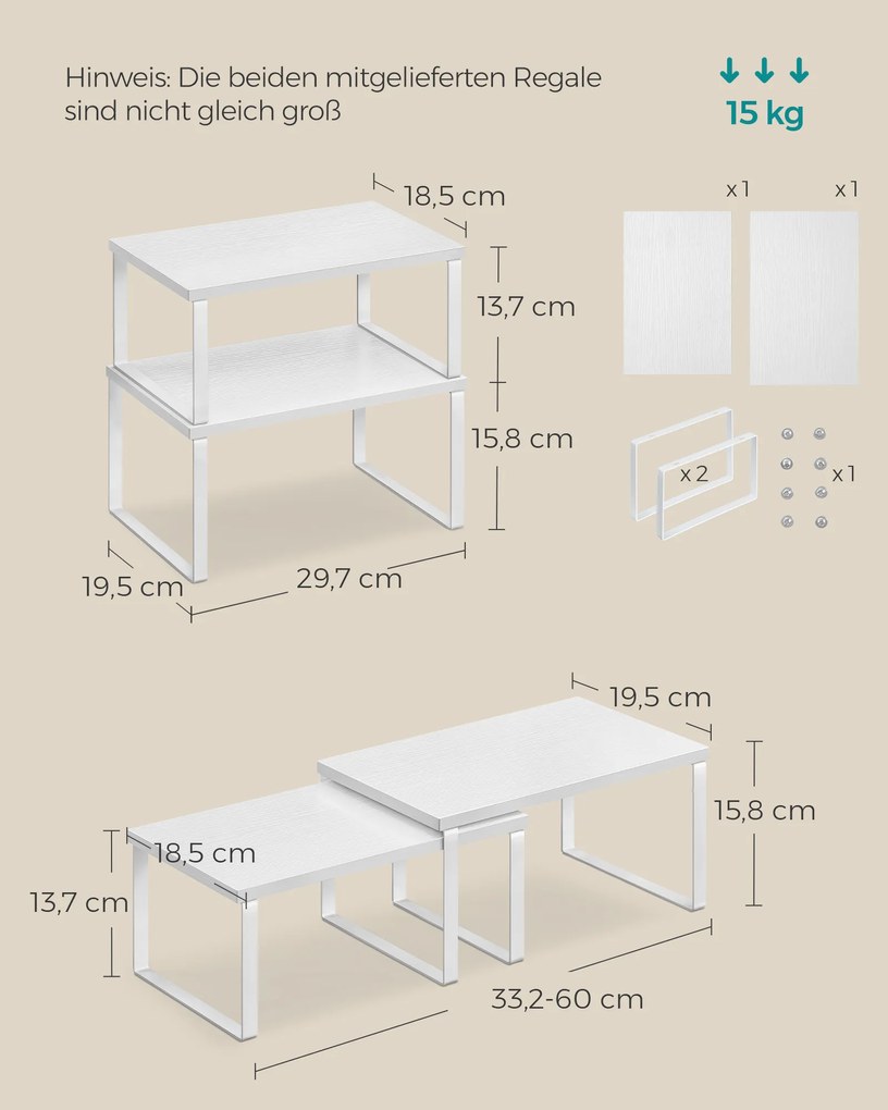 Conjunto de 4 prateleiras de cozinha com estrutura metálica branco