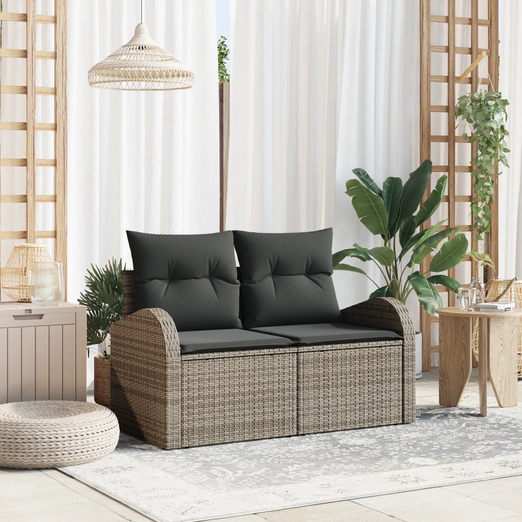 vidaXL Sofá de Jardim para Dois com Almofadas Cinzentas de Rattan Sintético