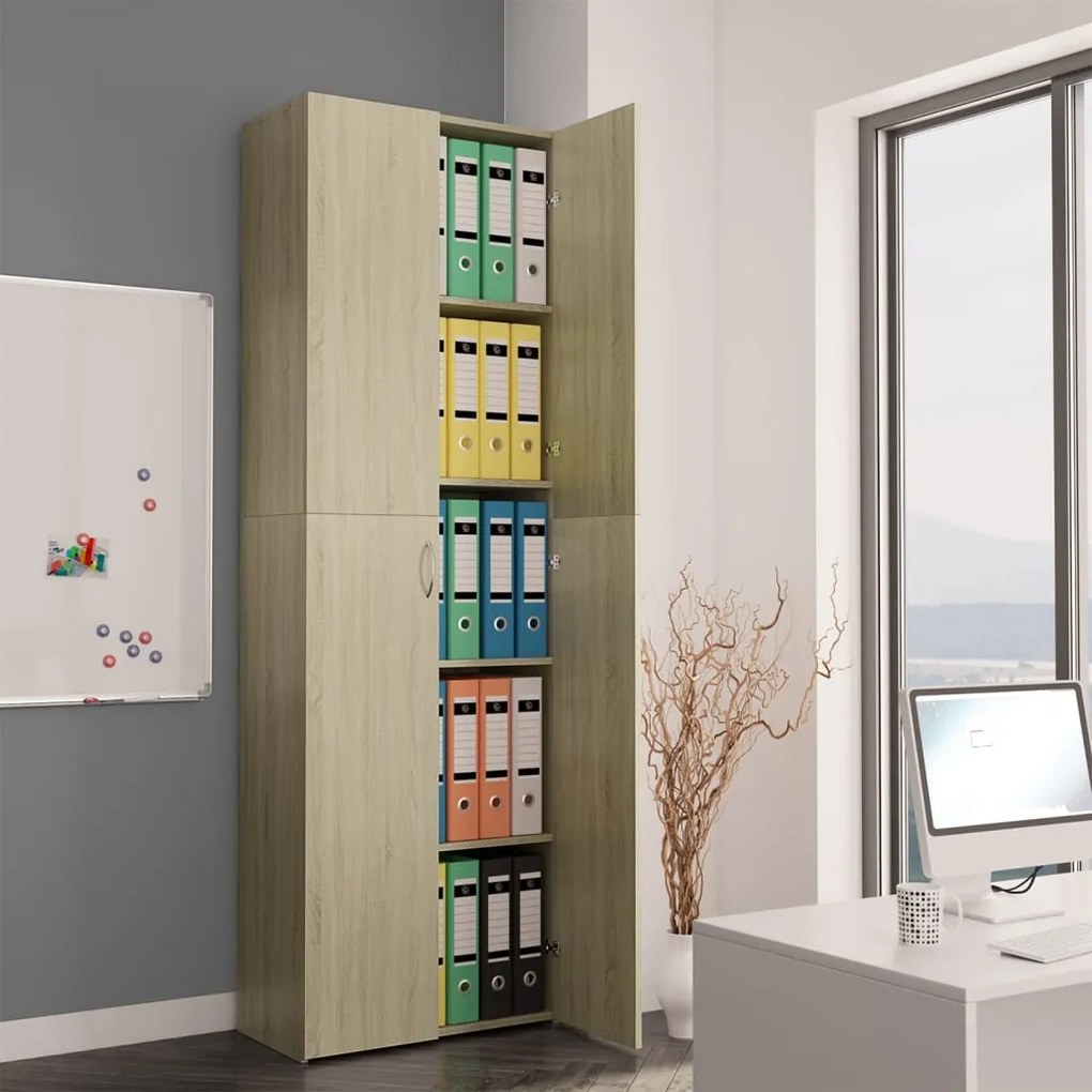 800300 vidaXL Armário de escritório 60x32x190cm contraplacado carvalho sonoma