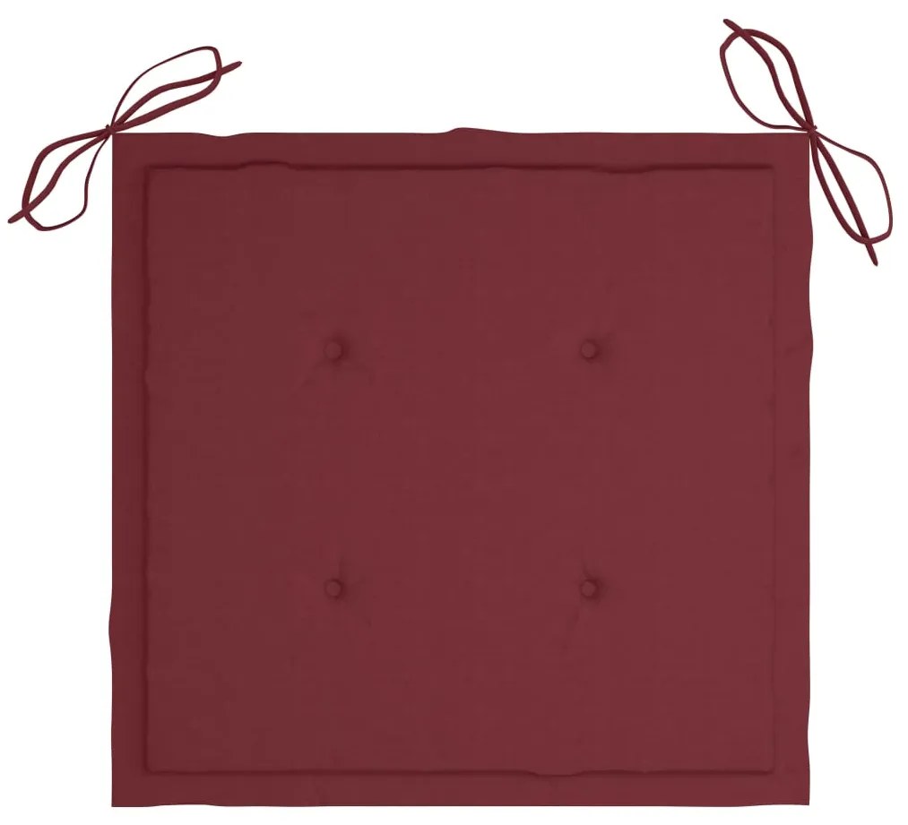 Cadeiras jardim c/ almofadões vermelho tinto 4 pcs teca maciça