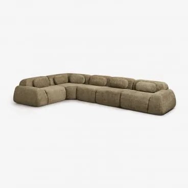 Sofá Modular De Canto Em Chenille De 5 Peças Embalado A Vácuo Mérida Chenille Grossa Verde Sálvia - Sklum
