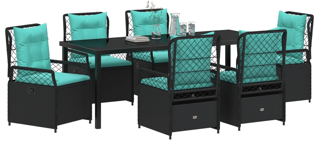 Conjunto de Jantar de Jardim de 7 Peças Preto Rattan Poliéster