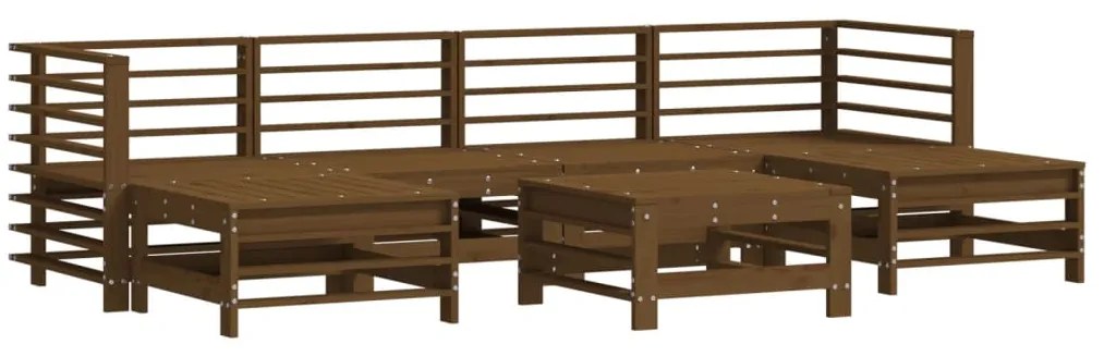 7pcs conj. lounge jardim+almofadões madeira maciça castanho-mel