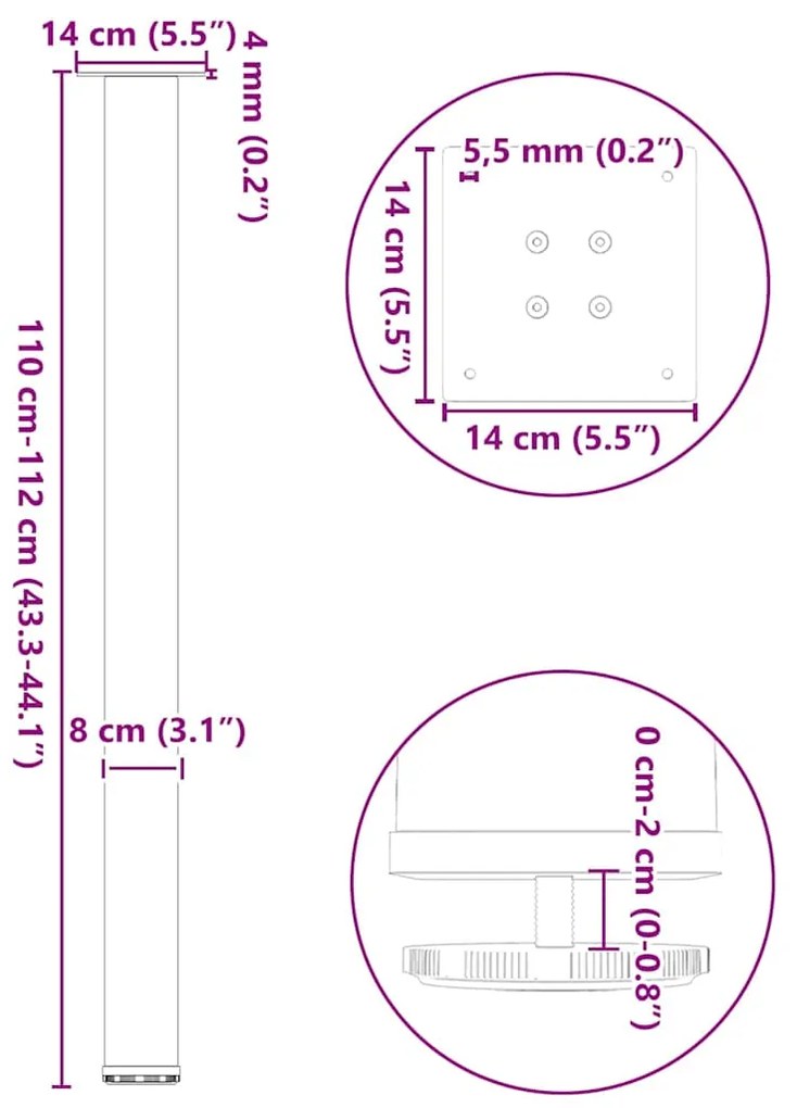 Pés para mesa de bar 4 peças, preto, 110-112 cm, aço