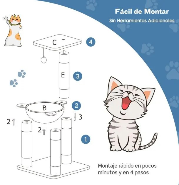 Arranhador para gatos de 64 cm com rede Postes de arranhar cobertos de sisal e bola de brincar Árvore de escalar para gatos cinzento