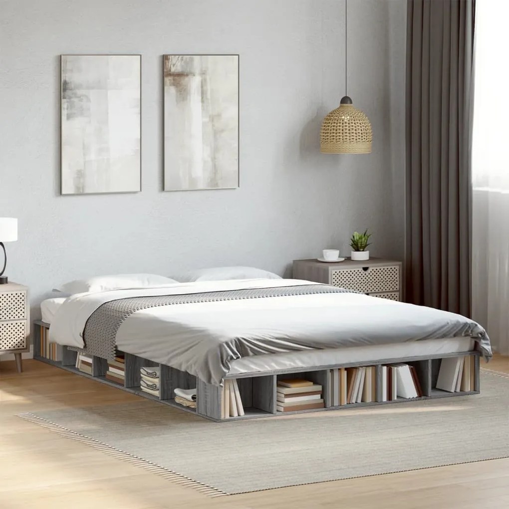 Estrutura de cama 140x200 cm derivados de madeira cinza sonoma