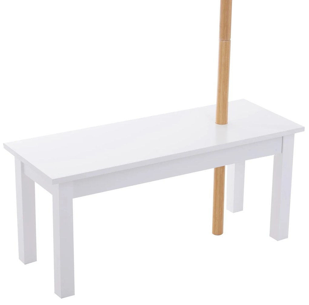 Cabide de Pé Sitten com Banco Integrado – 80x30x180 cm – Bambu e Branc