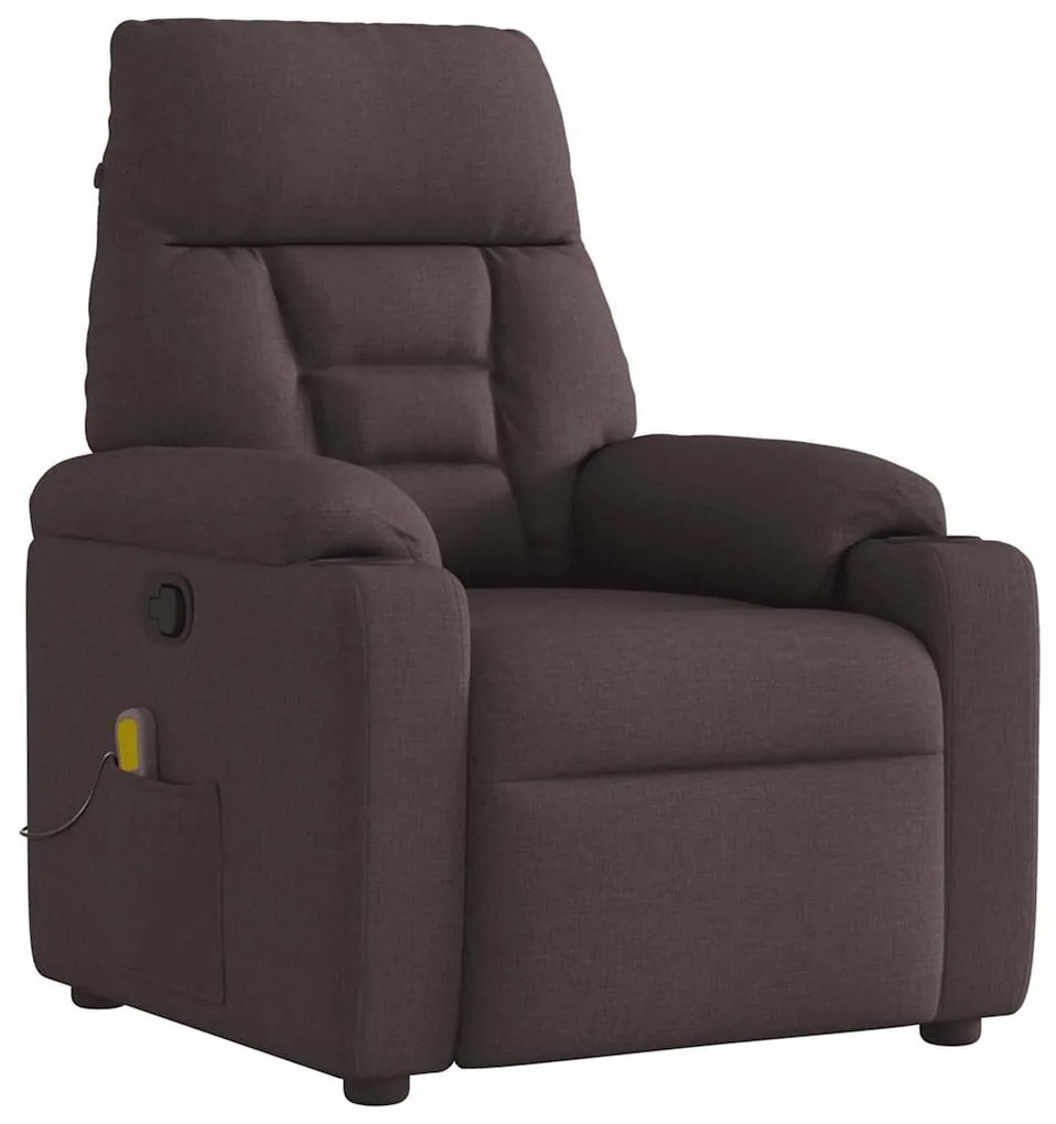 vidaXL Poltrona de massagens reclinável tecido castanho-escuro