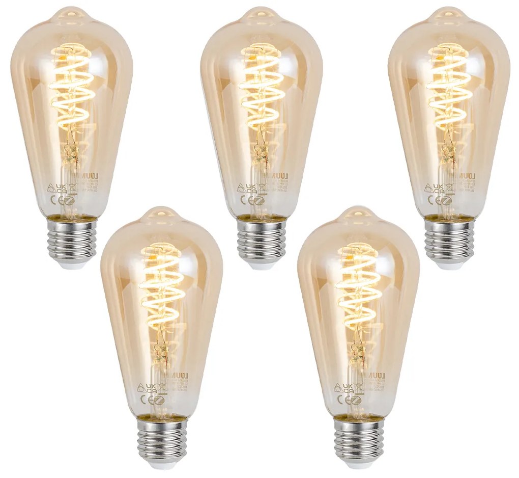 Conjunto de 5 lâmpadas LED E27 inteligentes reguláveis ST64 âmbar 4,9W 320 lm 2500K Zigbee
