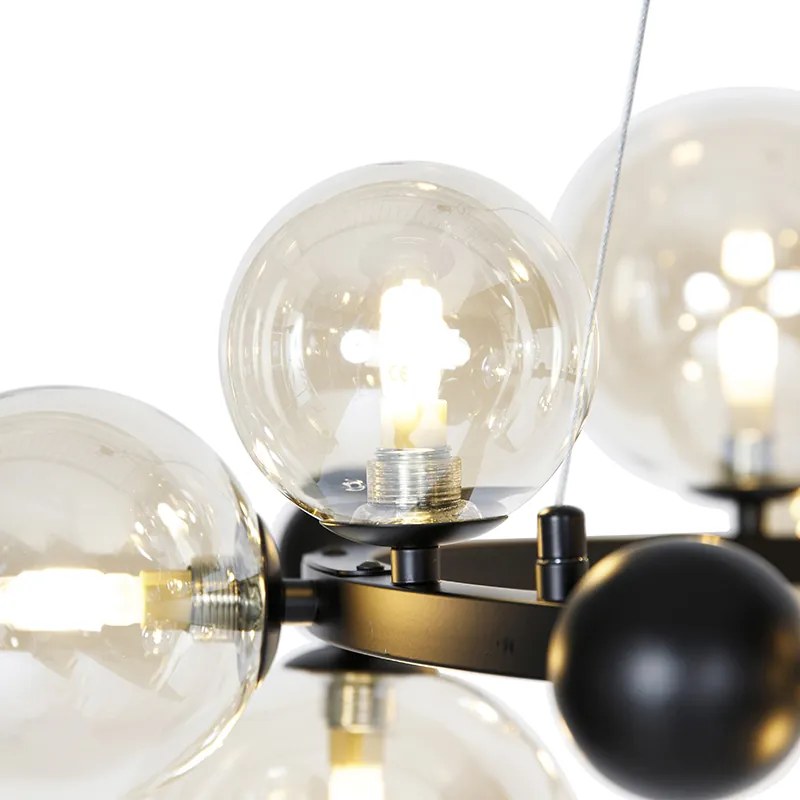 LED Candeeiro suspenso inteligente preto com vidro âmbar 12 luzes incluindo 12 WiFi G9 - David Art Deco