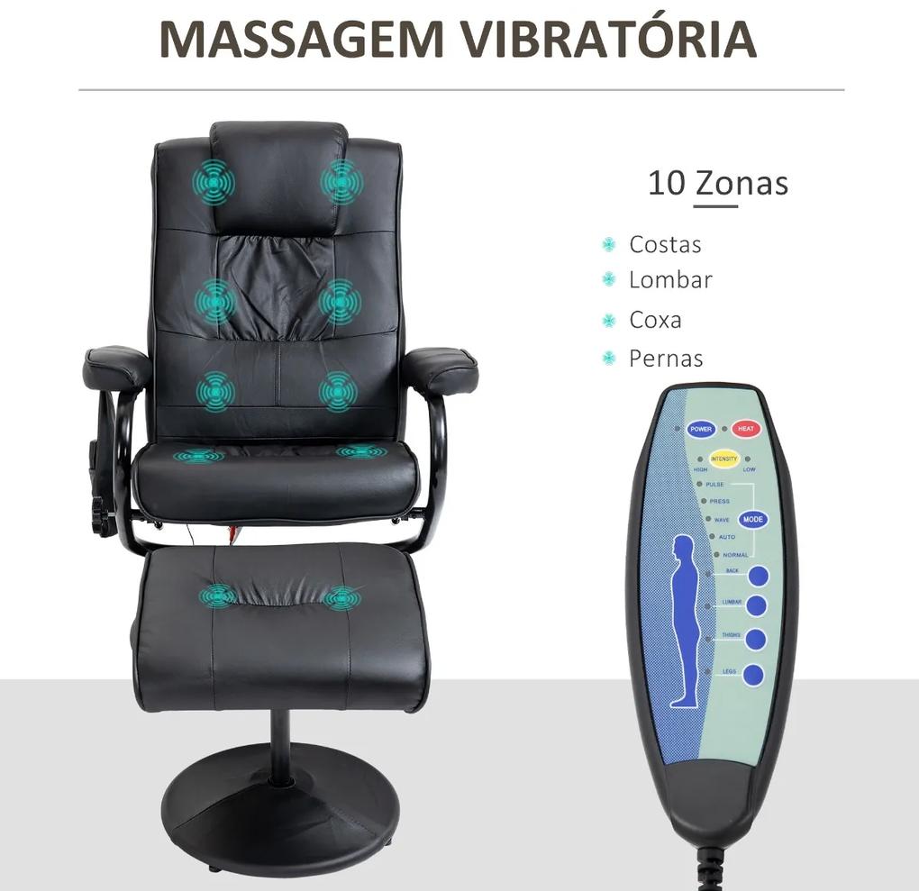 Poltrona de Massagem Elétrica com Banco para Apoiar os Pés Poltrona Relax Giratório Reclinável em até 145° com Controle Remoto e 10 Zonas de Massagem