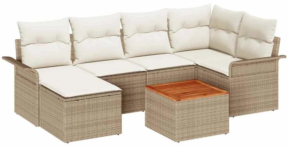 Conjunto de Sofá para Jardim com 7 Peças e Almofadas em Bege, Rattan e
