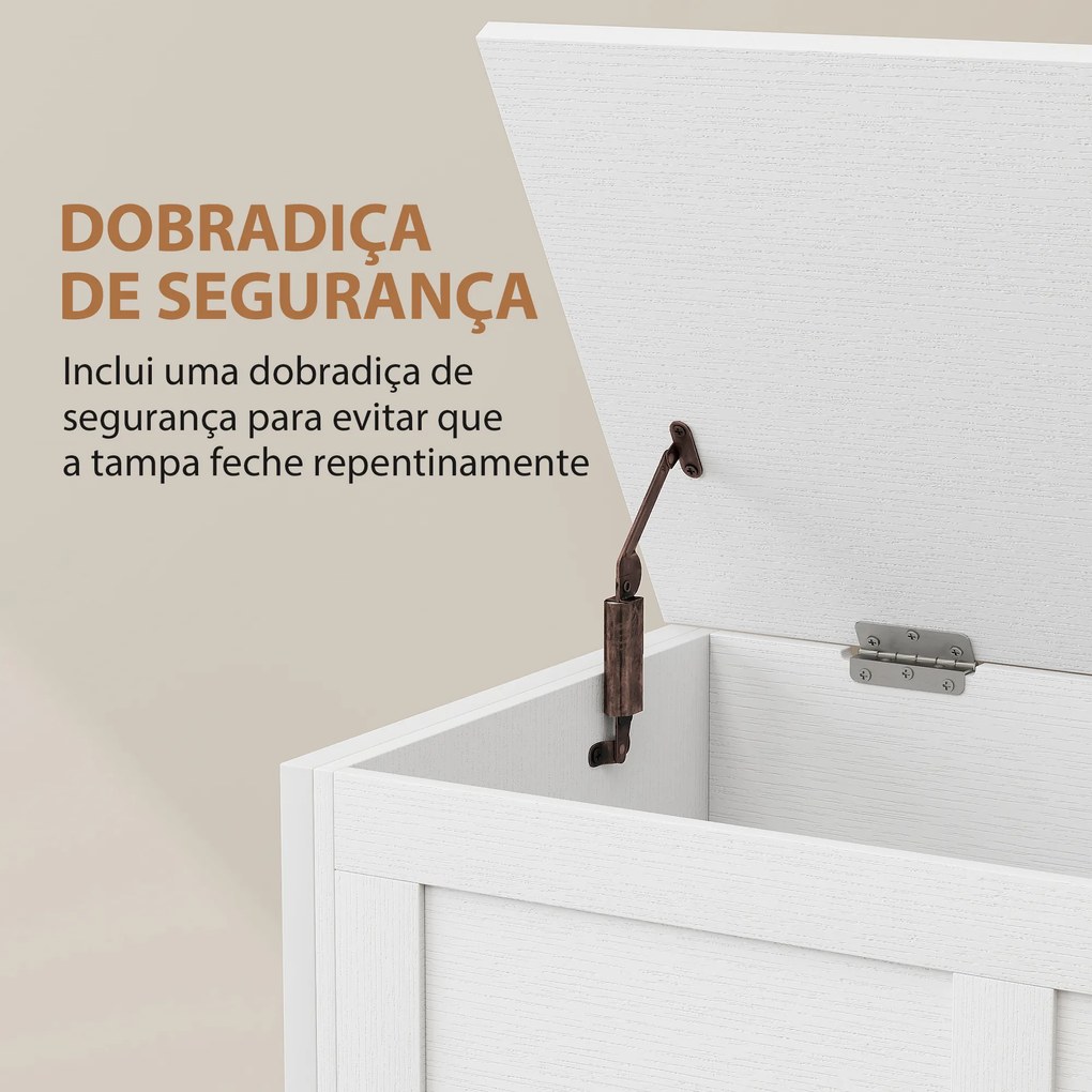 Baú de Armazenamento 95L Baú de Arrumação com Tampa Banco de Armazenamento com Dobradiça de Segurança 80x40x50 cm Branco