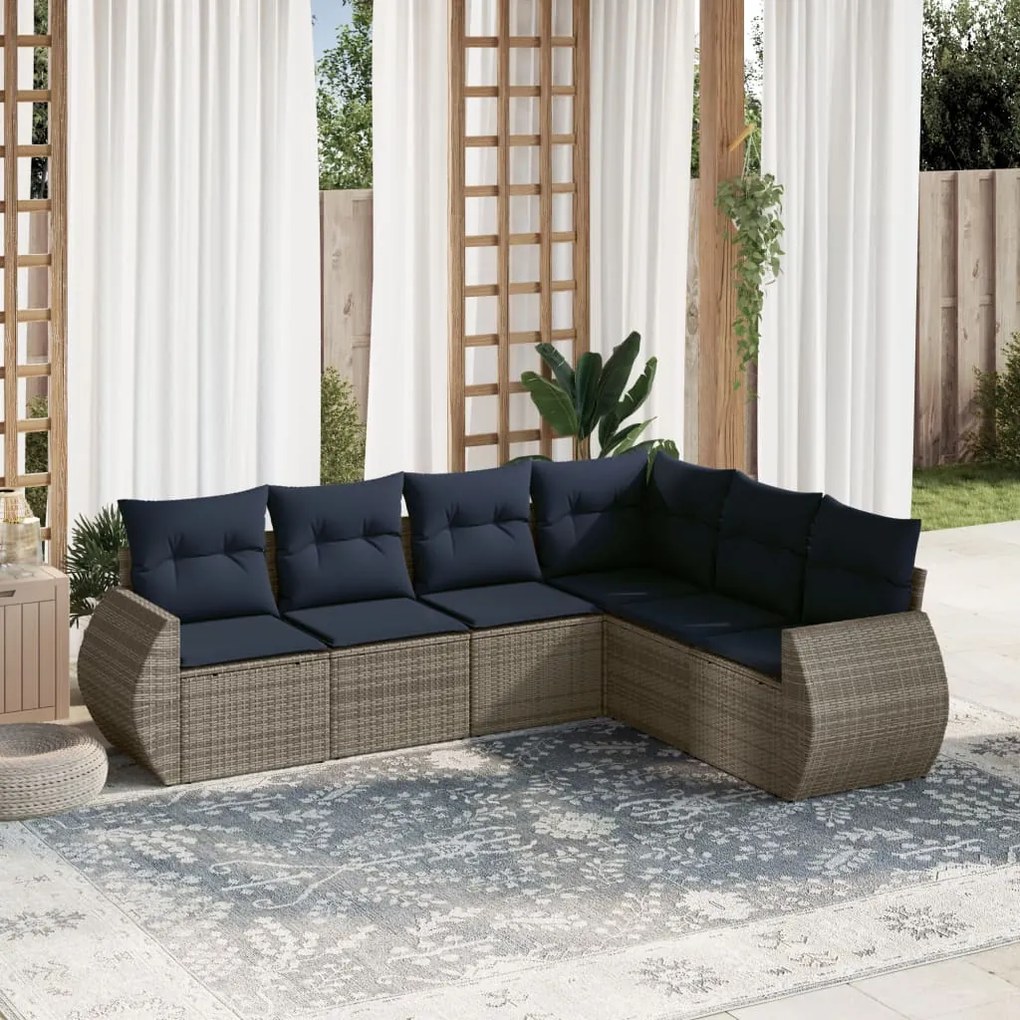 vidaXL 6 pcs conjunto sofás p/ jardim c/ almofadões vime PE cinzento