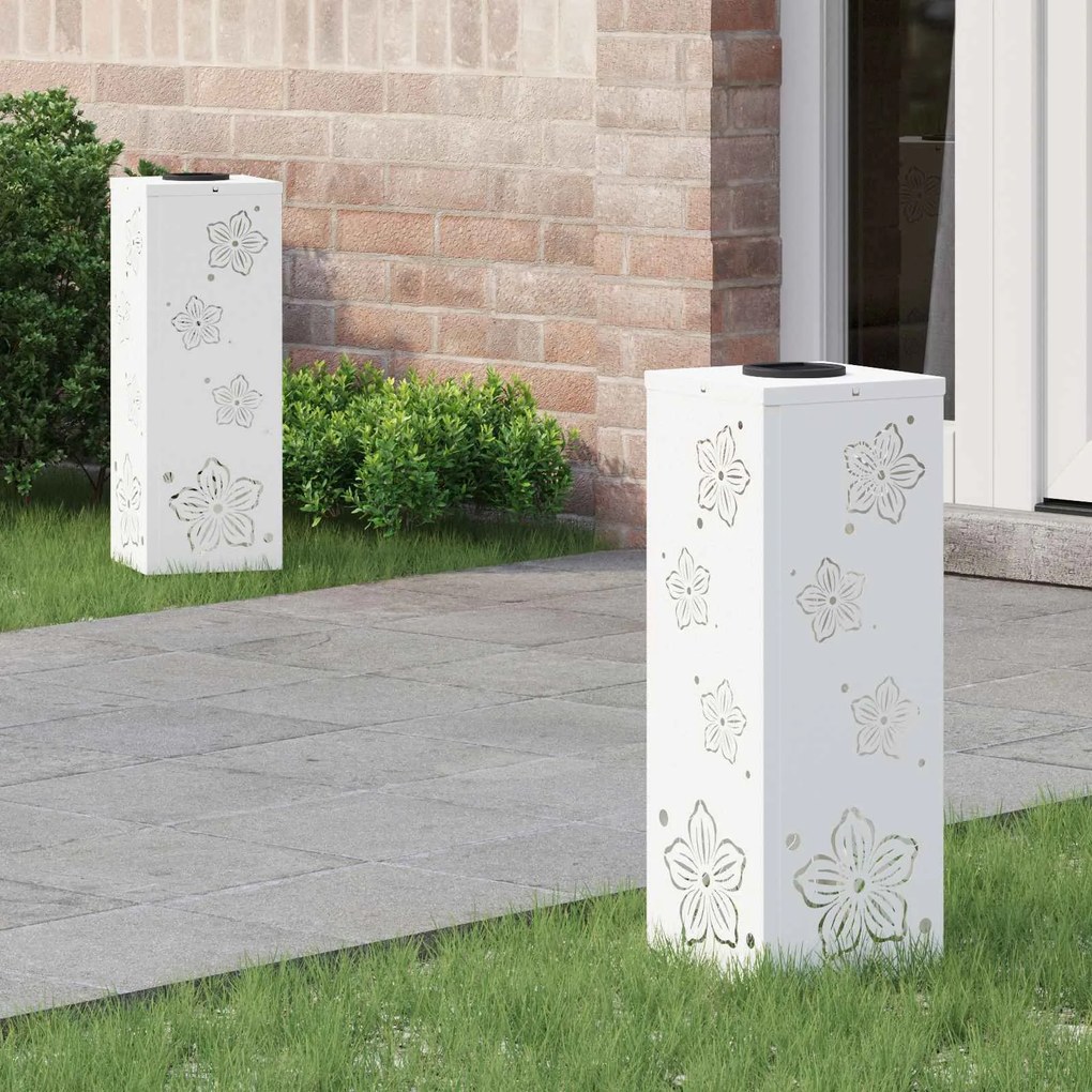 vidaXL Luz Solar LED de Caminho 2 pcs Branco Aço Laminado a Frio