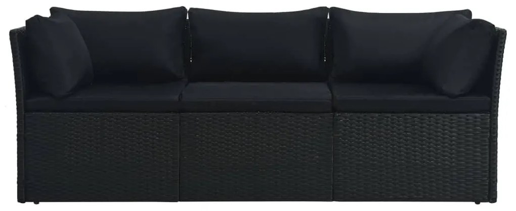 4 pcs conjunto lounge de jardim c/ almofadões vime PE preto