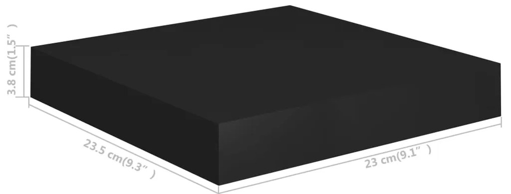 Prateleiras de parede suspensas 2 pcs 23x23,5x3,8cm MDF preto