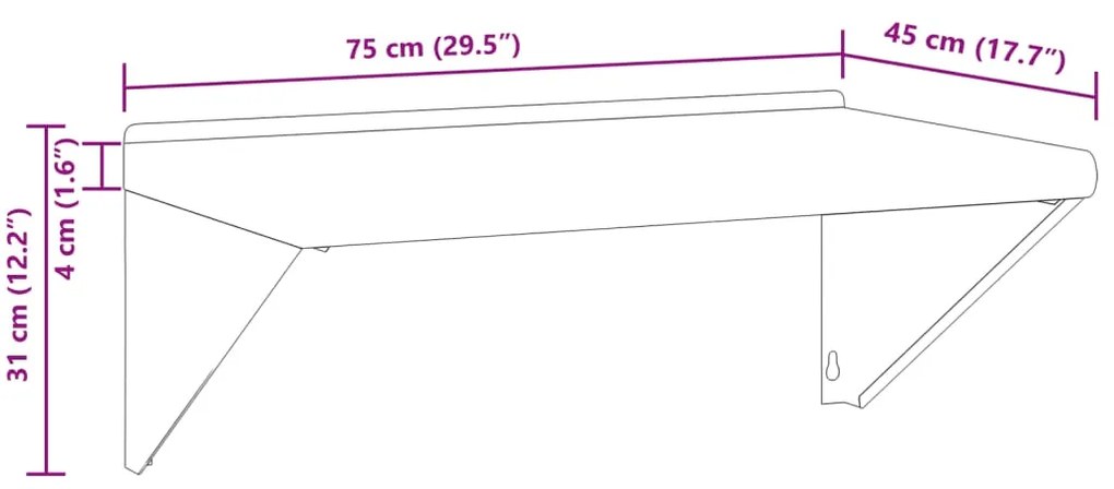 Prateleira de parede 75x45x31cm aço inoxidável prateado