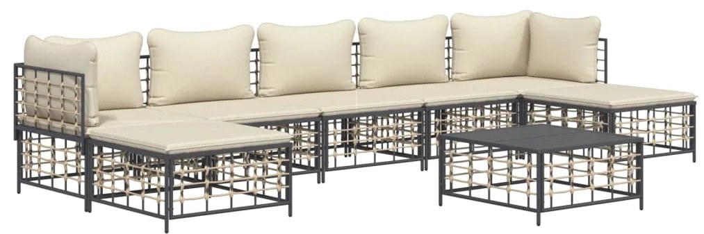 8 pcs conjunto lounge de jardim c/ almofadões vime PE antracite