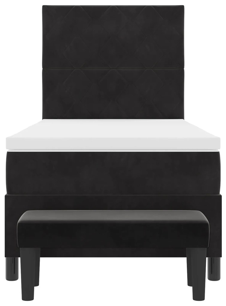Cama Box Spring com Colchão & Banco Preto 100x200 cm Veludo