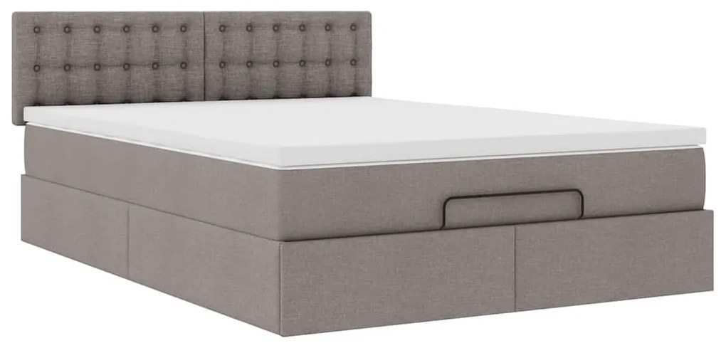 Cama Otomana com Colchão &amp; LEDs Taupe 140x200 cm Tecido