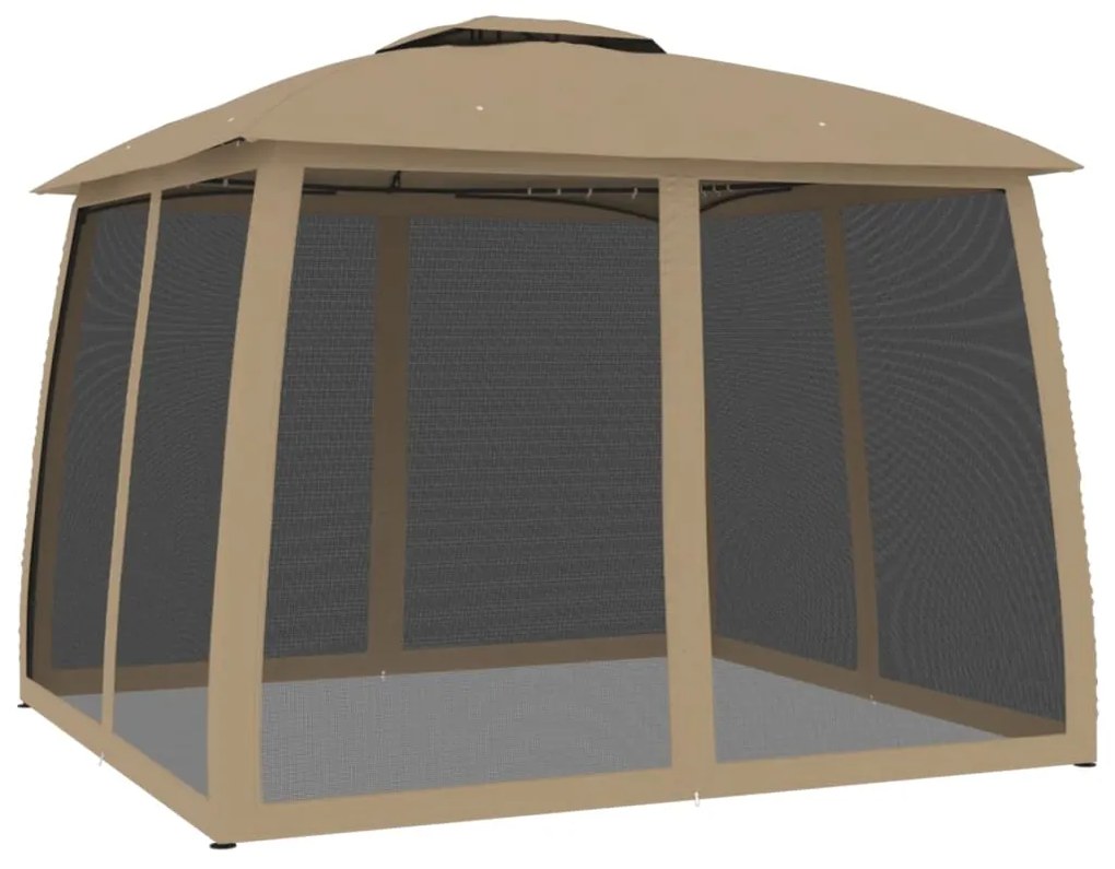 Gazebo c/ teto duplo/paredes de malha aço cinzento-acastanhado