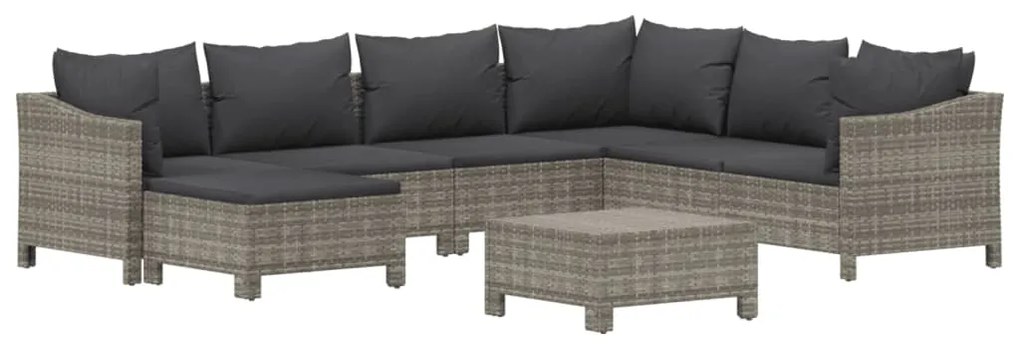 8 pcs conjunto lounge de jardim c/ almofadões vime PE cinzento
