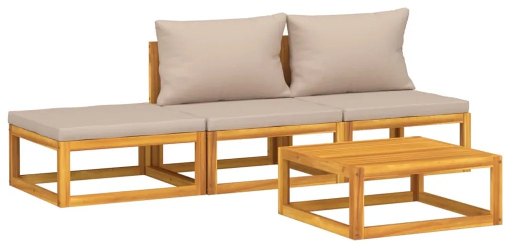 4pcs conj. lounge jardim madeira c/almofadões cinza-acastanhado