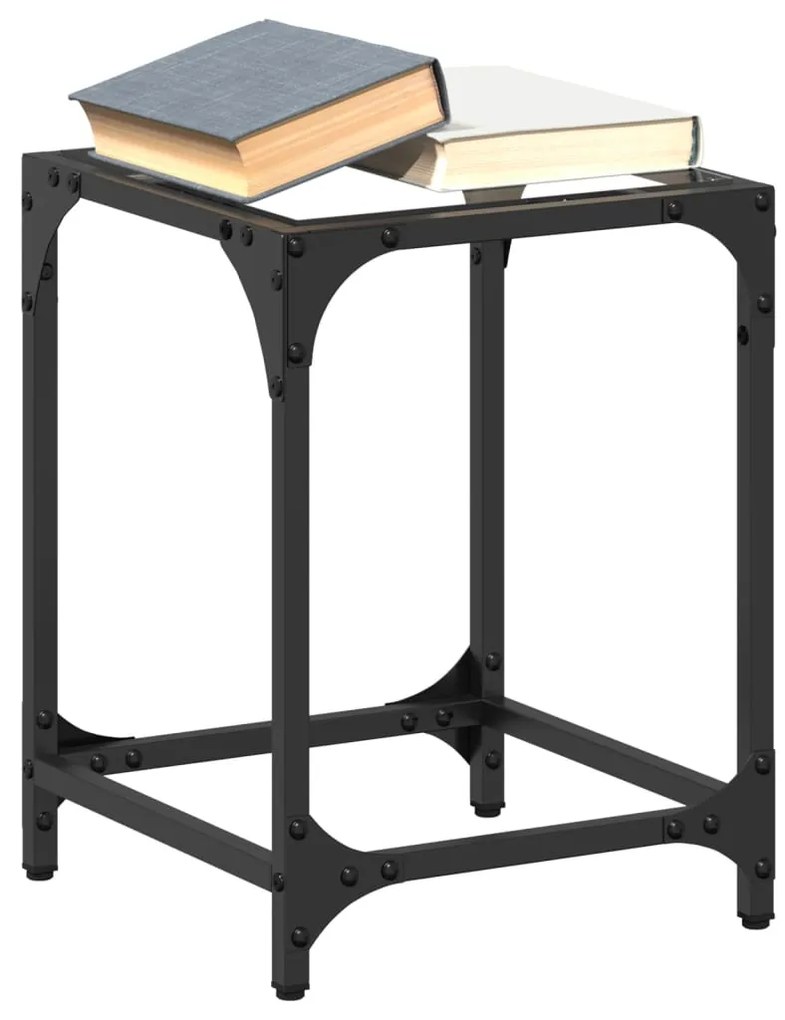 Mesa de centro c/ topo em vidro transparente 30x30x40 cm aço