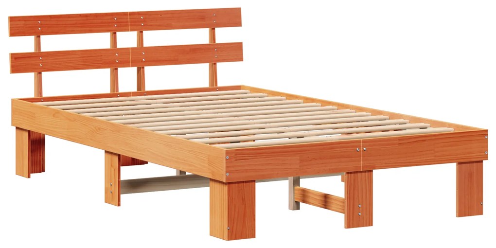 Estrado de Cama com Cabeceira Castanho Encerado 140x190 cm de Madeira