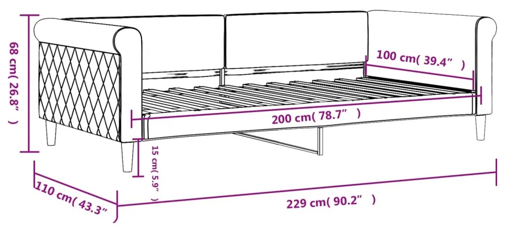 Sofá-cama 100x200 cm veludo rosa