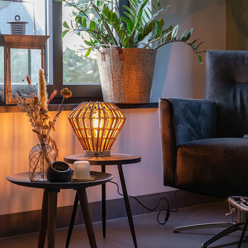 Candeeiro de mesa rústico bambu com branco - Canna Diamond