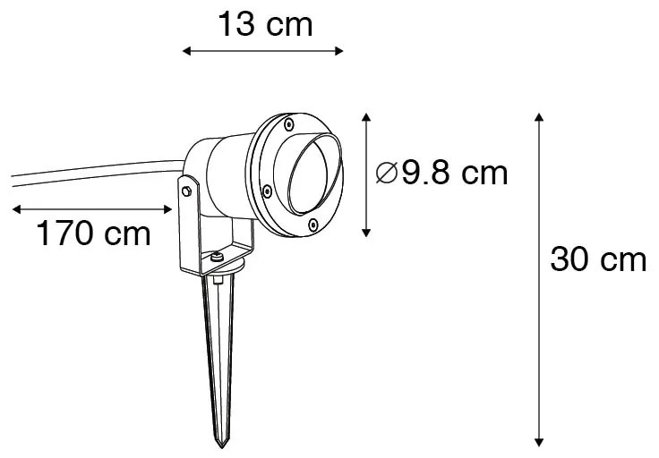Conjunto de 3 luzes de jardim com pico preto, incluindo cabo e ficha IP65 - Done Moderno