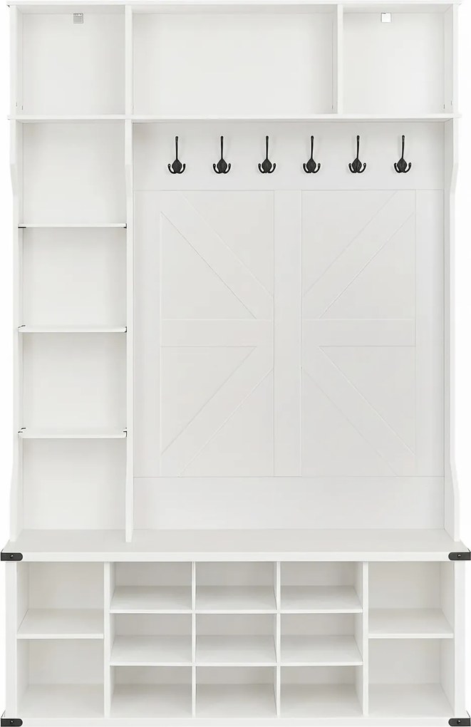 Móvel entrada Hall, corredor  com sapateira 130,5 x 40,5 x 200,5 cm, cabide com ganchos, estilo rústico branco