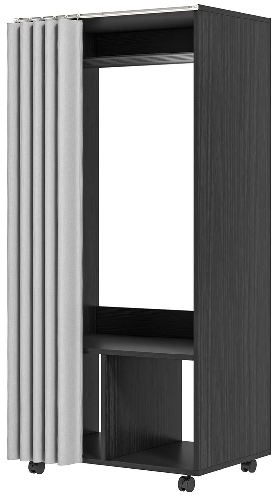 HOMCOM Armoire penderie Armoire de Rangement Mobile com cortina, Painéis de Partículas, barra de suspensão, preto | Aosom Portugal