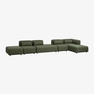 Sofá Modular Chaise Longue De Canto Direito De 4 Peças Com Divã E Puff Fogler Tecido Pele De Borrego Verde Sálvia - Sklum