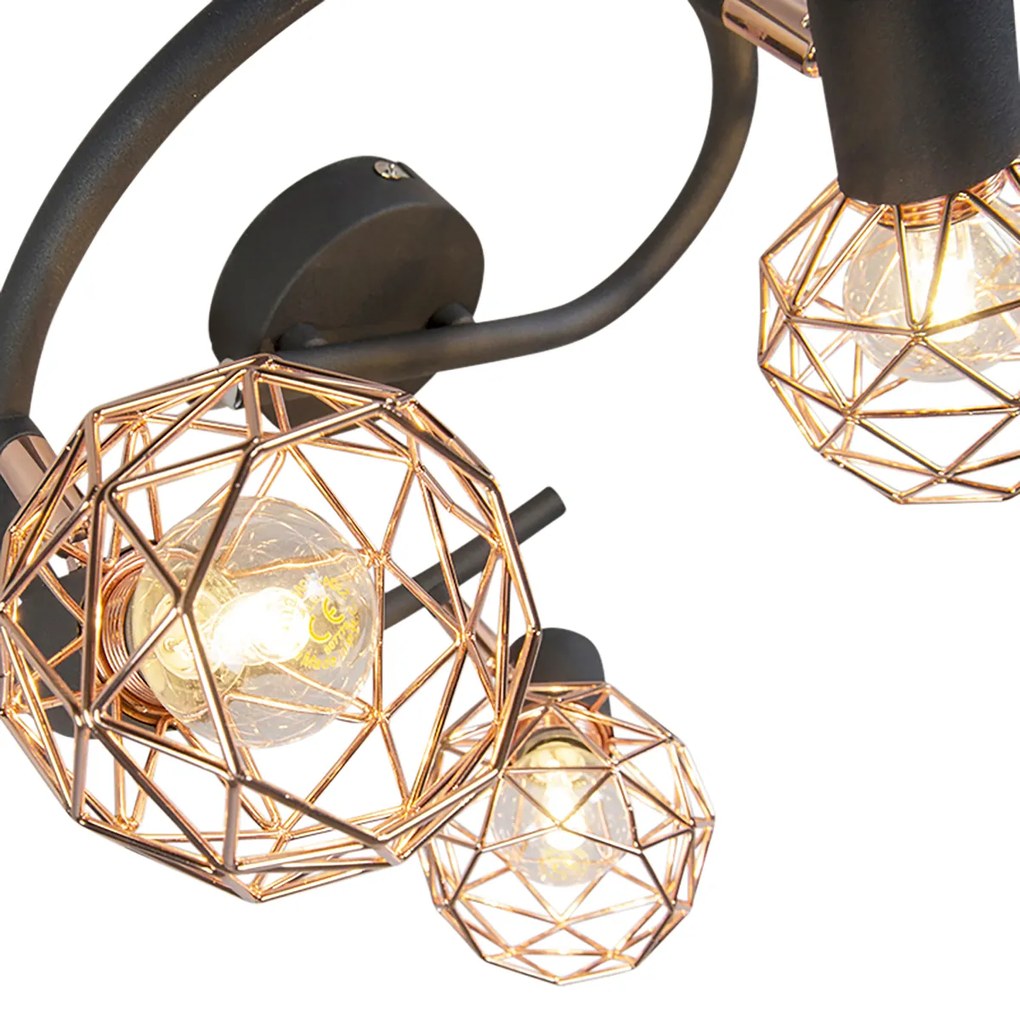 Projetores modernos pretos com cobre 3 luzes - Mesh Design,Moderno