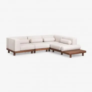 Sofá Modular De Canto Para Jardim De 4 Peças Com 2 Módulos De Canto E Mesa Lateral Auxiliar Em Acácia Edrien Castanho Acácia - Sklum