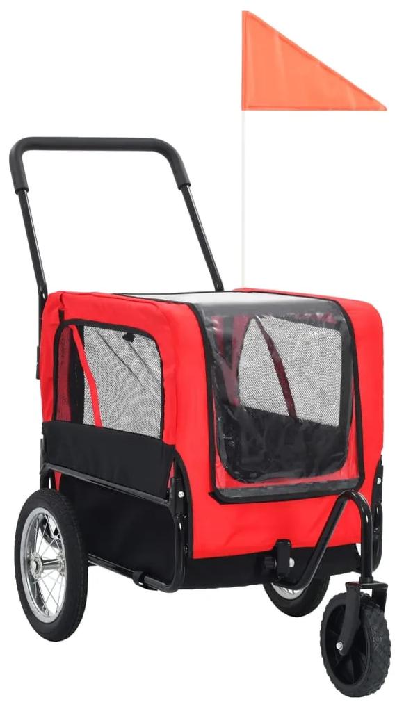 91762 vidaXL Reboque bicicletas/carrinho para animais 2-em-1 vermelho/preto