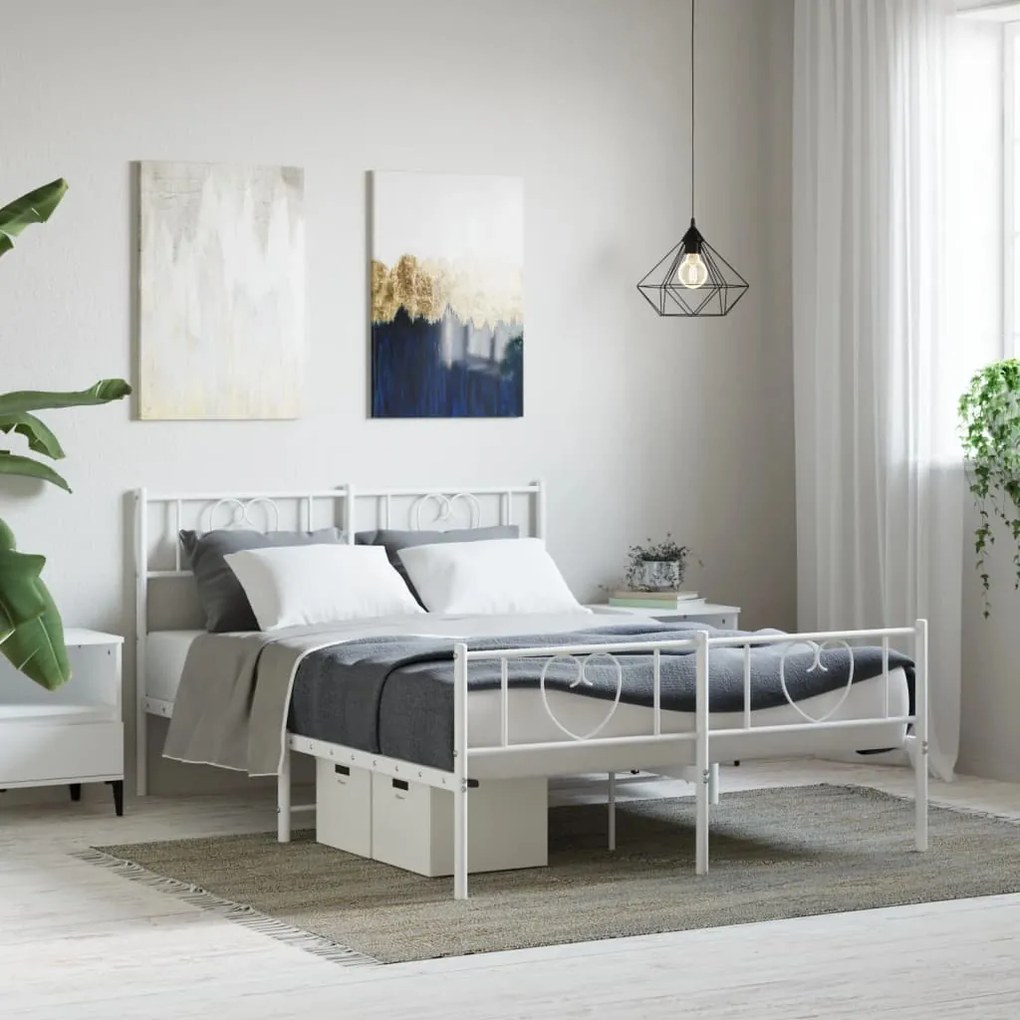 Estrutura de cama com cabeceira e pés 150x200 cm metal branco