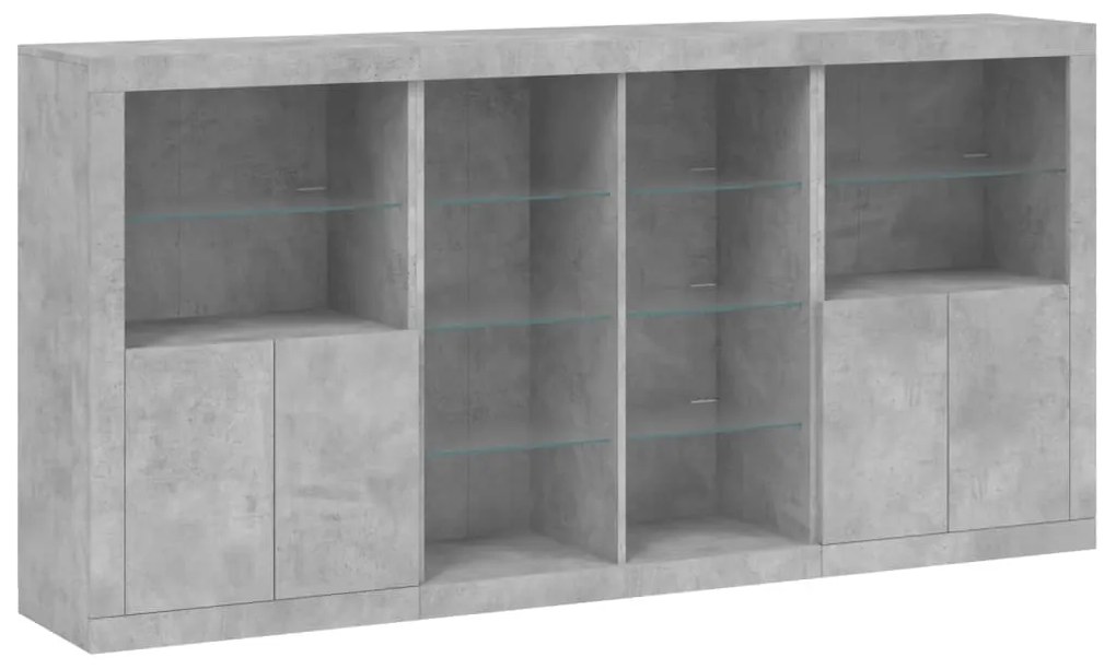 Aparador com luzes LED 202x37x100 cm cinzento cimento