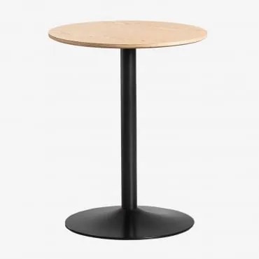 Mesa De Jantar Redonda Em Mdf E Ferro Yvetta Ø60 Cm & Preto & Castanho Roble - Sklum