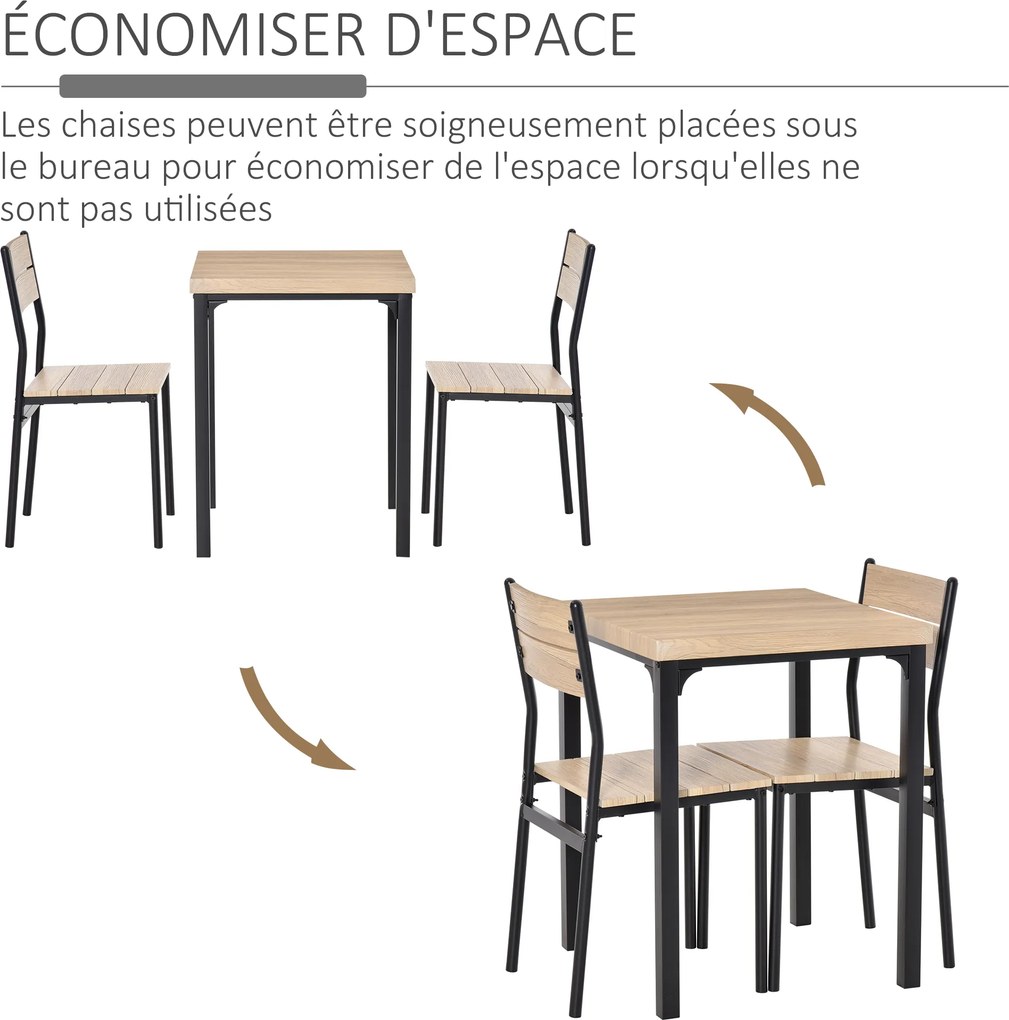 Conjunto de mesa e cadeiras para 2 pessoas, conjunto de jantar de 3 peças com 2 cadeiras encaixáveis em carvalho claro