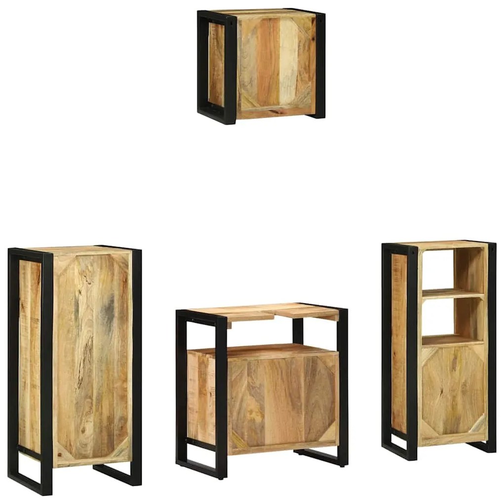 Conjunto de Móveis para Banheiro 4 pcs Madeira de manga maciça