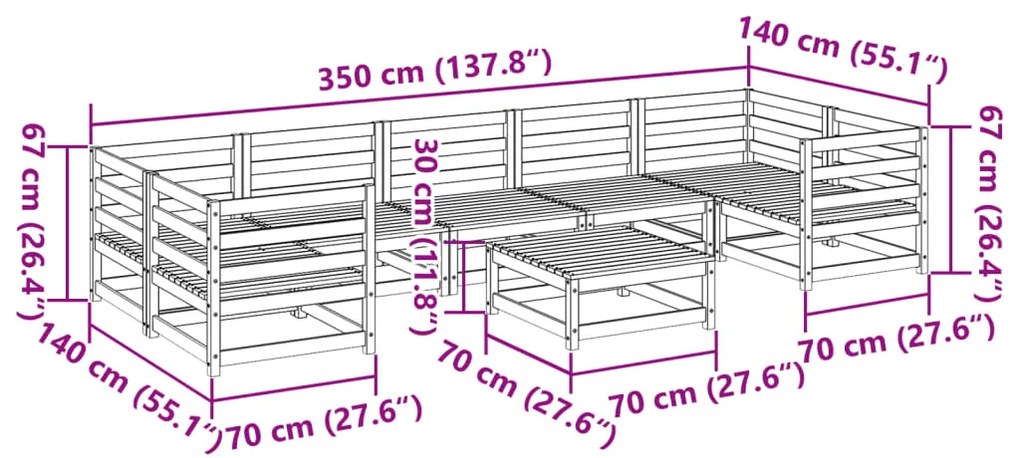 8 pcs conjunto sofás de jardim pinho maciço