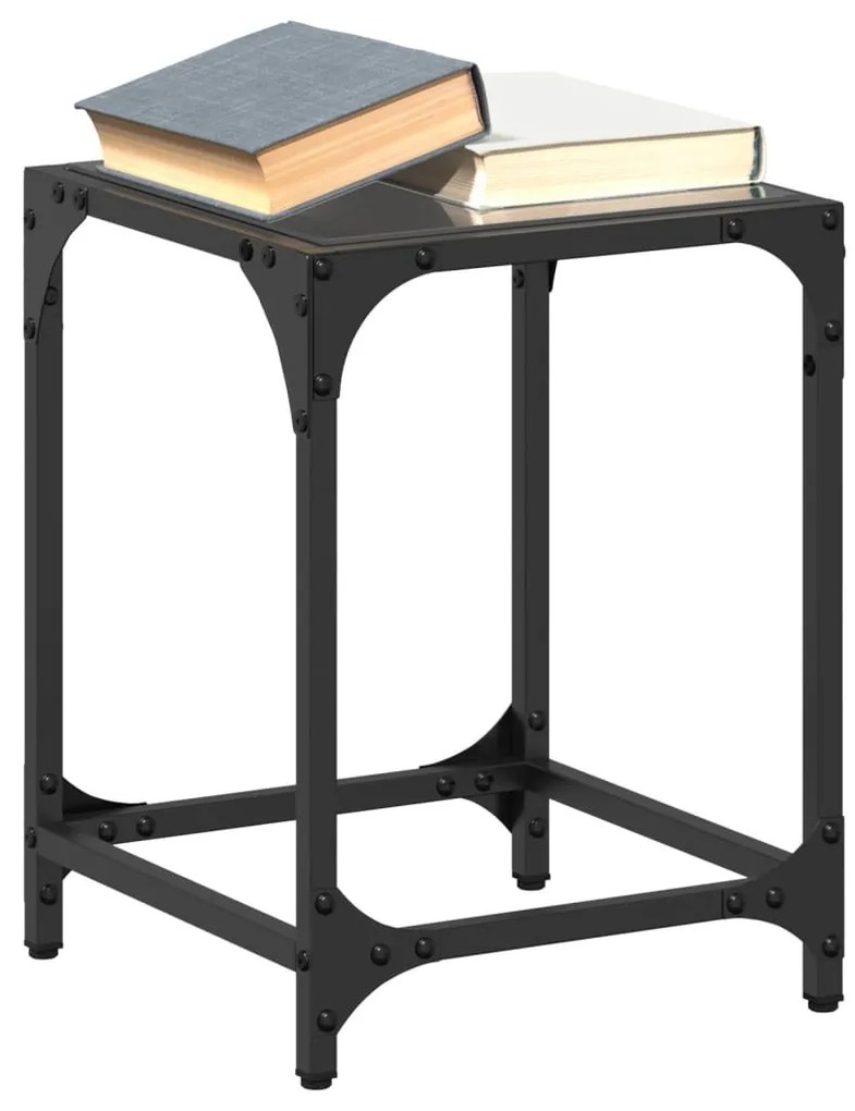 vidaXL Mesas de centro c/ topo em vidro preto 2 pcs 30x30x40 cm aço