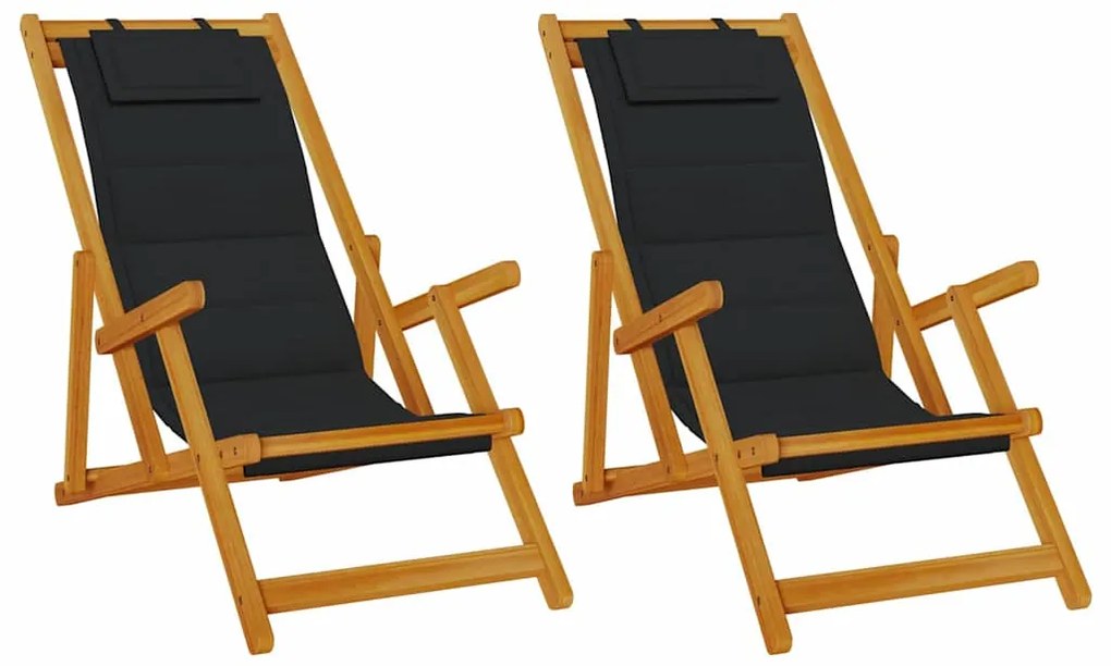 Cadeiras de Praia Dobráveis vidaXL 2 pcs Preto Madeira Sólida de Acáci